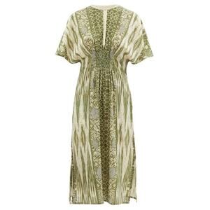 D’Ascoli Boho Green Patterned Cotton Midi Caftan Dress Kaftan Size L